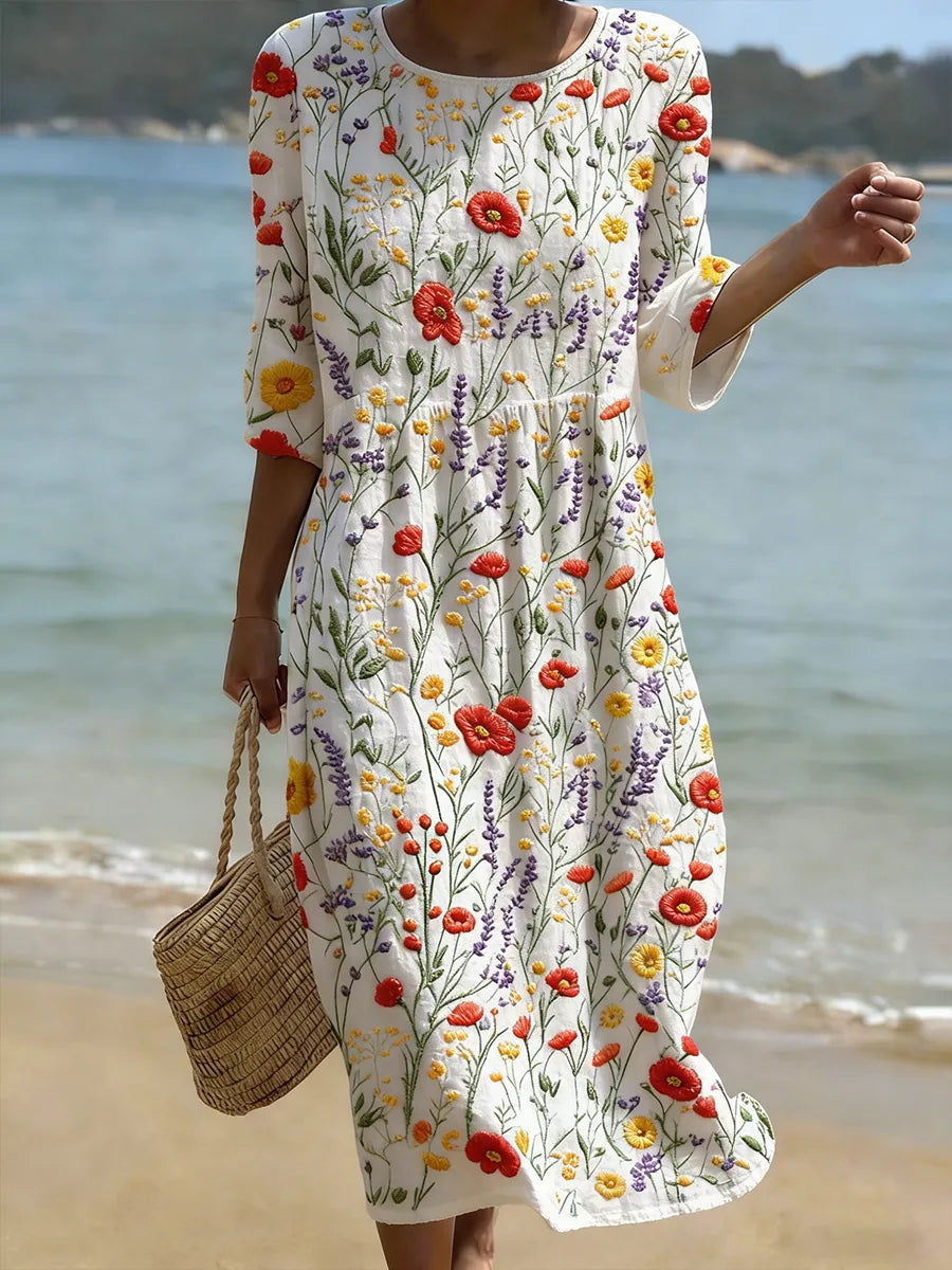 Christina | Robe Maxi Fleurie à Col Ronde