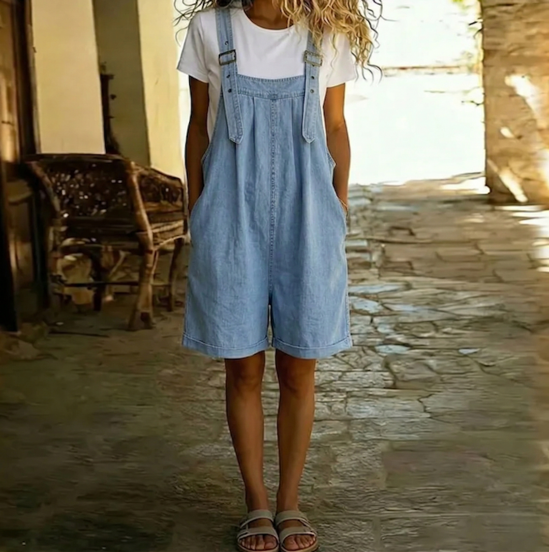 Saylor - Salopette en denim doux lavé vintage bleu clair