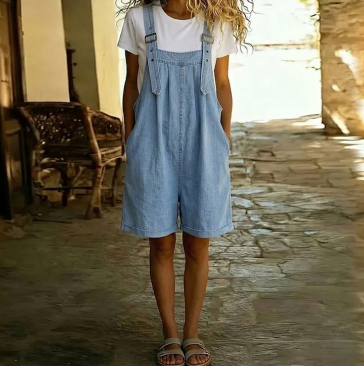 Saylor - Salopette en denim doux lavé vintage bleu clair
