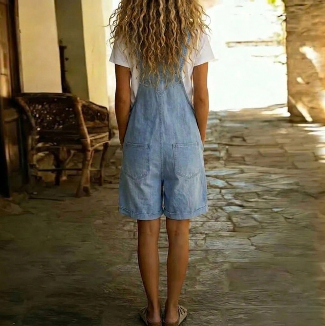 Saylor - Salopette en denim doux lavé vintage bleu clair