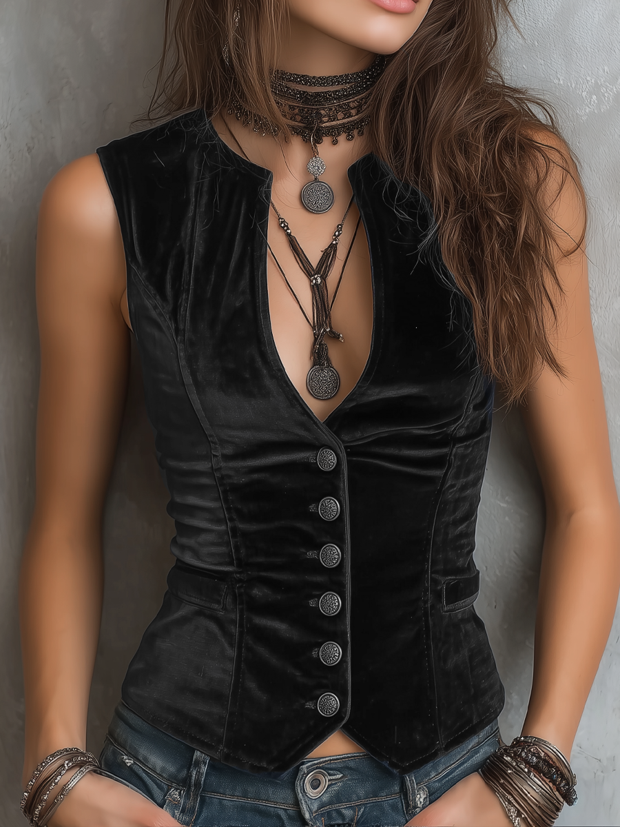 Lorena · Gilet en Velours Col en V
